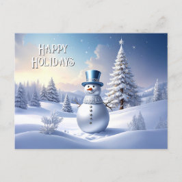 Blue Hat Snowman Christmas Tree Holiday Postcard Briefkaart