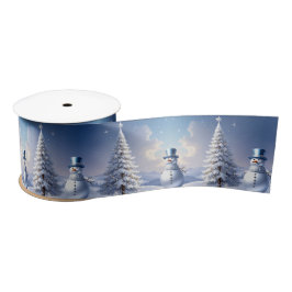 Blue Hat Snowman Christmas Tree Holiday Satin Satijnen Lint