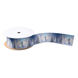 Blue Hat Snowman Christmas Tree Holiday Satin Satijnen Lint