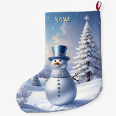 Blue Hat Snowman Christmas Tree Holiday Stocking Grote Kerstsok (Achterkant)
