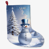 Blue Hat Snowman Christmas Tree Holiday Stocking Grote Kerstsok (Voorkant)