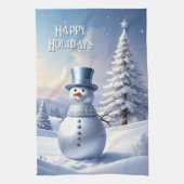 Blue Hat Snowman Christmas Tree Holiday Theedoek (Verticaal)