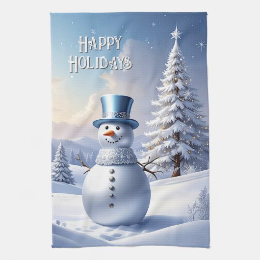 Blue Hat Snowman Christmas Tree Holiday Theedoek (Verticaal)