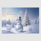 Blue Hat Snowman Christmas Tree Holiday Tissuepapier (Voorkant)