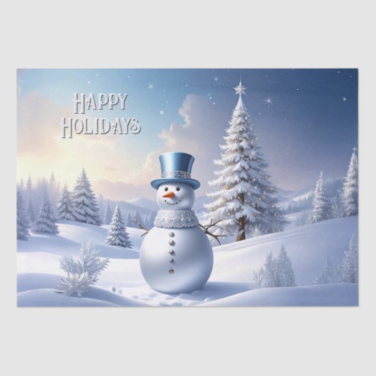 Blue Hat Snowman Christmas Tree Holiday Tissuepapier (Voorkant)