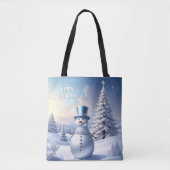Blue Hat Snowman Christmas Tree Holiday Tote Bag (Voorkant)