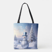 Blue Hat Snowman Christmas Tree Holiday Tote Bag (Achterkant)