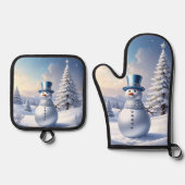 Blue Hat Snowman Christmas Tree Ovenwant & Pannenlap Set (Voorkant)