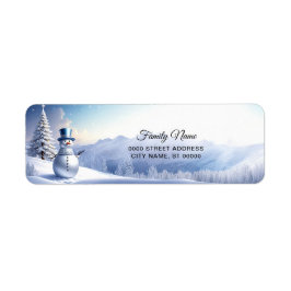 Blue Hat Snowman Christmas Tree Return Address Etiket