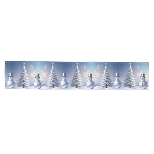 Blue Hat Snowman Christmas Tree Table Runner Medium Tafelloper (Horizontaal)