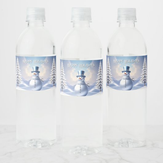 Blue Hat Snowman Christmas Tree Water Bottle Label Waterfles Etiket (Flessen)