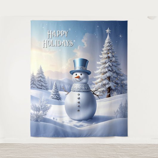 Blue Hat Snowman Holiday Backdrop Wandkleed (Voorkant)