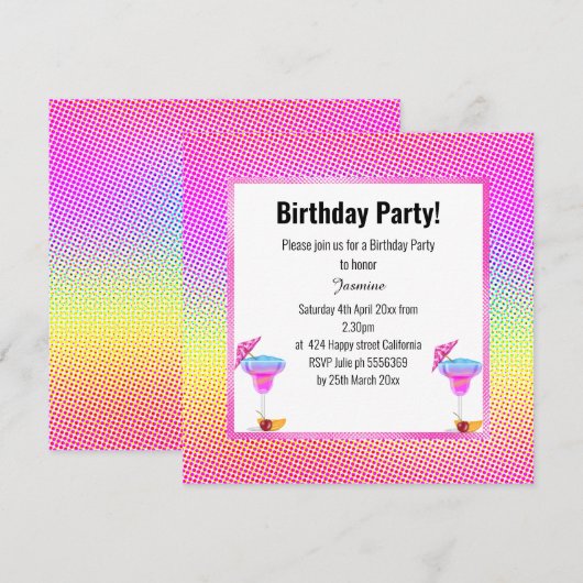 BLUE HAWAÏAN RAINBOW GEOMETRIC BIRTHDAY PARTY KAART (Voorkant / Achterkant)