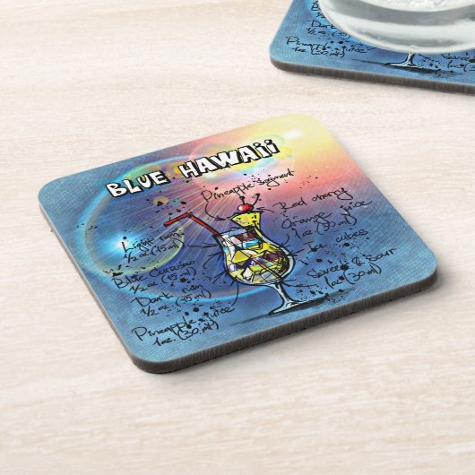 Blue Hawaii Cocktail (#1 van 12 Drink Recipe Set) Bier Onderzetter (Linkerzijde)