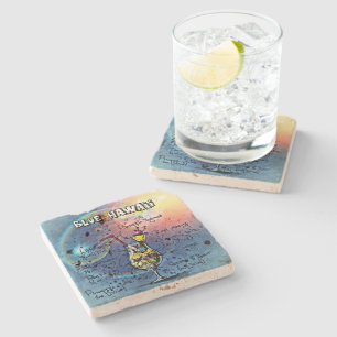 Blue Hawaii Cocktail (#1 van 12 Drink Recipe Set) Stenen Onderzetter