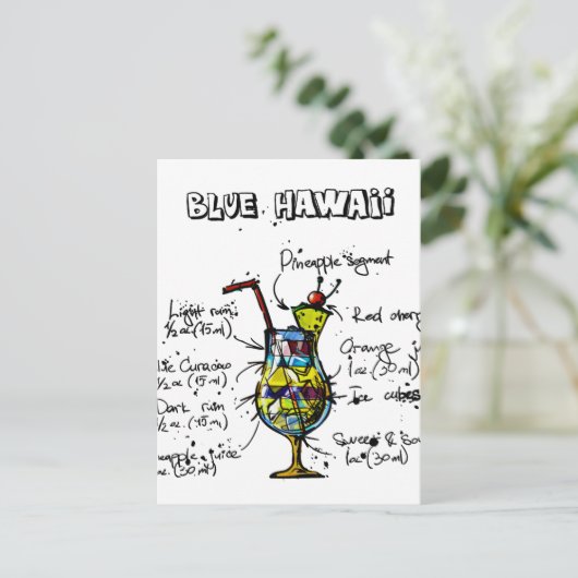 Blue Hawaii Cocktail Recipe Briefkaart (Staand voorkant)
