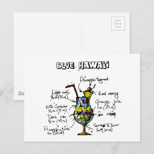 Blue Hawaii Cocktail Recipe Briefkaart (Voorkant / Achterkant)