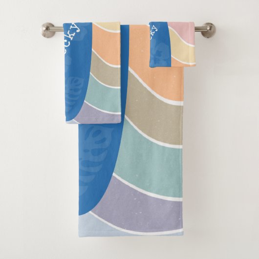 Blue Hawaii Surfboard on Pastel Waves Bad Handdoek (Insitu)