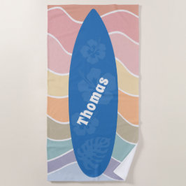 Blue Hawaii Surfboard on Pastel Waves Strandlaken