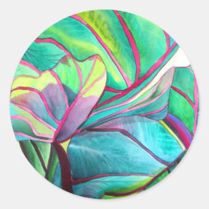 Blue Hawaii Tropical leaf bruiloft art Ronde Sticker
