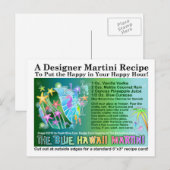 Blue Hawaii Tropical Martini Recept Kaart Briefkaa (Voorkant / Achterkant)