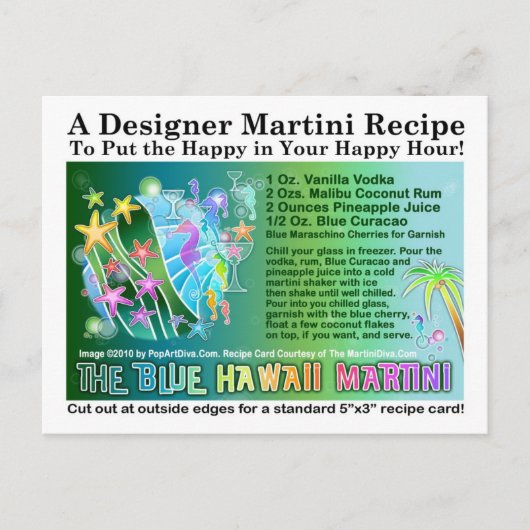 Blue Hawaii Tropical Martini Recept Kaart Briefkaa (Voorkant)