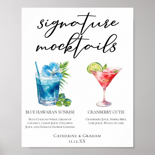 Blue Hawaiian Cranberry Cutie Mocktails Menu Poster (Voorkant)