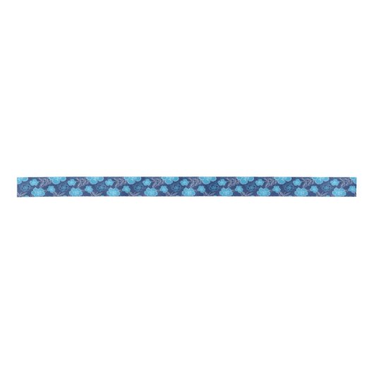 Blue Hawaiian Hibiscus Pattern Satijnen Lint (Voorkant)