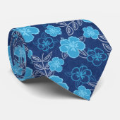 Blue Hawaiian Hibiscus Pattern Stropdas (Opgerold)
