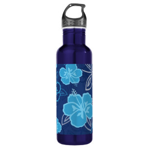 Blue Hawaiian Hibiscus Pattern Waterfles