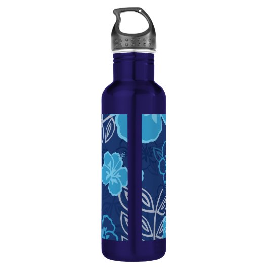 Blue Hawaiian Hibiscus Pattern Waterfles (Achterkant)