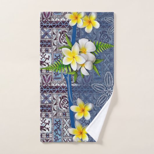 Blue Hawaiian Tapa en Plumeria Towel Set Bad Handdoek (Handdoek)