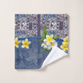 Blue Hawaiian Tapa en Plumeria Towel Set Bad Handdoek (Wasdoekje)