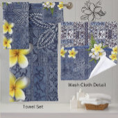 Blue Hawaiian Tapa en Plumeria Towel Set Bad Handdoek