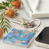 Blue Haze Bloemen Acryl Vierkant Sleutelhanger (Voorkant Rechts)