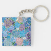 Blue Haze Bloemen Acryl Vierkant Sleutelhanger (Achterkant)