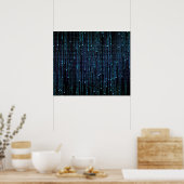 Blue HD Matrix Digital Rain Poster (Keuken)
