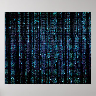 Blue HD Matrix Digital Rain Poster