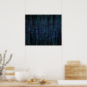 Blue HD Matrix Digital Rain Poster (Keuken)
