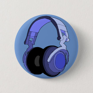 Blue Headphones Digital Art Badge Ronde Button 5,7 Cm