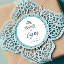 Blue Heart 100% Handmade with Love Quote Ronde Sticker