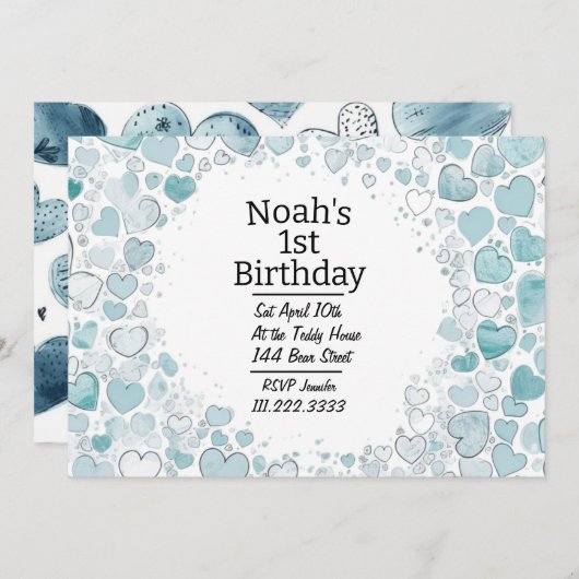 Blue Heart - Aangepersonaliseerde uitnodiging voor (Voorkant / Achterkant)