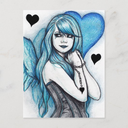 Blue Heart Angel Gothic Fantasy Postcard Briefkaart (Voorkant)