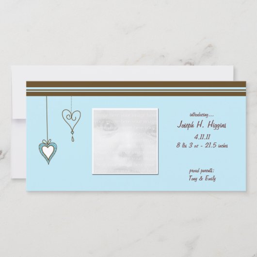 Blue Heart Baby Aankondiging Fotokaarten (Voorkant)