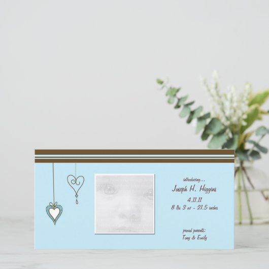 Blue Heart Baby Aankondiging Fotokaarten (Staand voorkant)