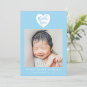 Blue Heart Baby Boy Dank je geboorte Aankondiging (Staand voorkant)