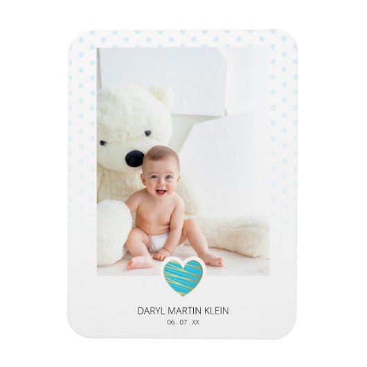 Blue Heart Baby Keepsake Polka Dots Photo Magneet (Verticaal)