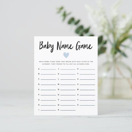 Blue Heart Baby Name Shower Game (Staand voorkant)