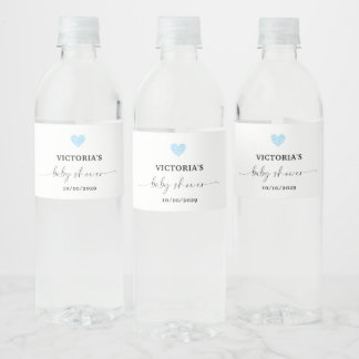 Blue Heart Baby Shower Feestje Waterfles Etiket