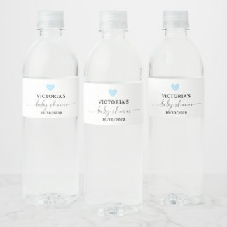 Blue Heart Baby Shower Feestje Waterfles Etiket